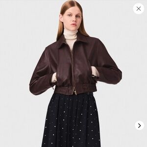 Maje brown leather cropped jacket